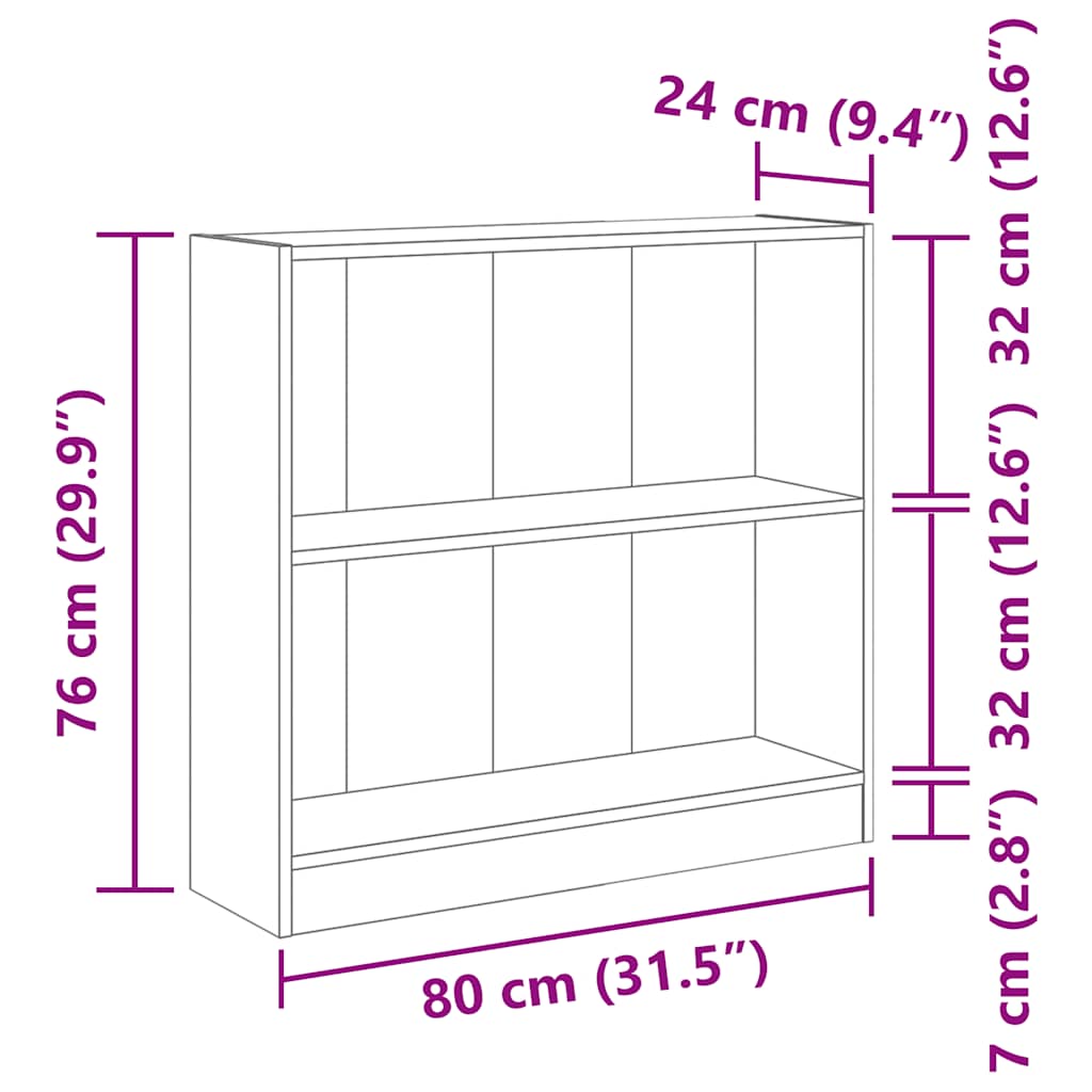 Bookshelf White 80x24x75 cm Engineered Wood